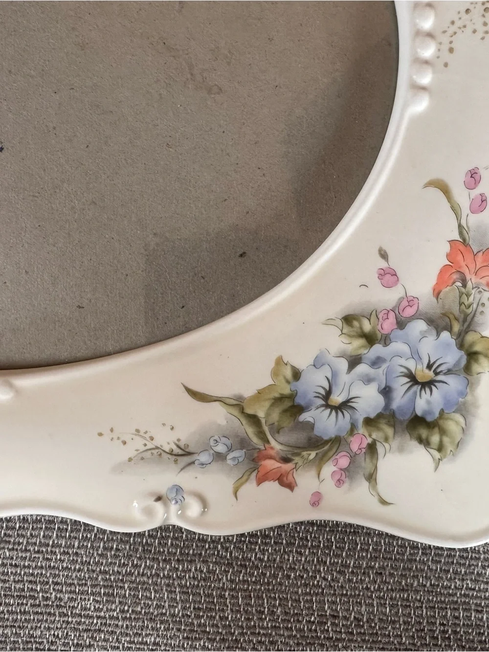 Vintage Floral Ceramic Oval Picture Frame - Pastel Blue & Pink Flowers